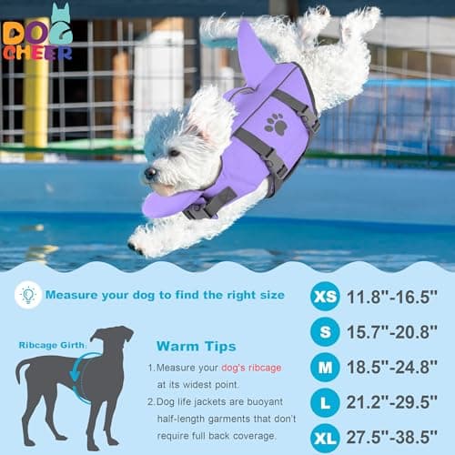 Dogcheer Shark Fin Dog Life Jacket, High Buoyancy Dog Life Vest with Chin Float for Swimming Boating, Adjustable Puppy Float Swim Vest for Small Medium Large Dogs -Taro Purple,M - Thumbnail 6