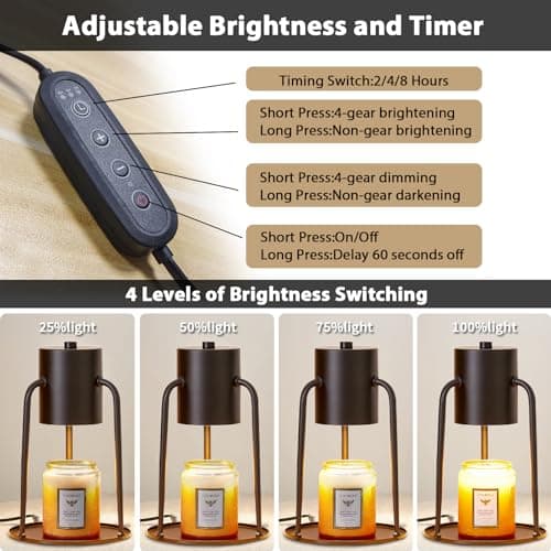 Ligebul Candle Warmer Lamp, Candle Lamp Warmer with Timer Dimmable Candle Light Warmer Candle Warming Lamp for Jar Candles Electric Wax Warmer Lamp (Black) - Thumbnail 2