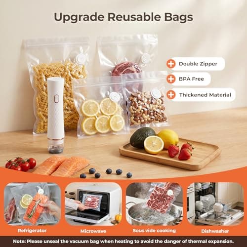 Olecha Handheld Vacuum Sealer for Food (Vacuum Sealer + 30 Reusable Bags) – Powerful Compact Food Sealer, Portable Vacuum Sealer for Kitchen, 10X Fresh Logner Seal Meal Saver - Thumbnail 6