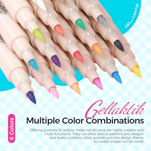 6 Colors Nail Art Pens, 3D Nail Polish Pens Set 0.7mm Quick-Drying Acrylic Paint Markers Dotting Liner Drawing Pens for Nail Design, DIY Home Salon Manicure Tools Halloween Beginners Gifts - Thumbnail 5