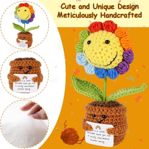 2 Pack Positive Crochet Animals Birthday Gifts for Women Men Includes Motivational Cards and a Wooden Base Cute Small Gift for Son Mom Dad Daughter Sister Friend Coworkers - Thumbnail 3