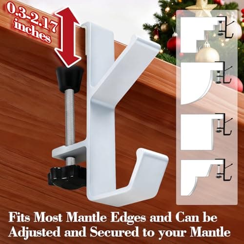 ANOEPUY 4 Pack Stocking Holders for Mantle for Christmas Decorations,2 in 1 Mantle Garland Holder for Hanging Christmas Stockings,No Drilling Required & Adjustable Garland Hanger, Metal(White) - Thumbnail 2