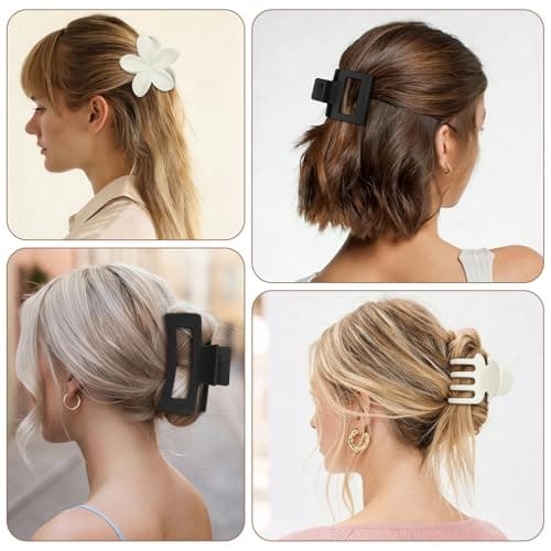 CHANDAT 8Pcs Matte Hair Clips for Women - White & Black - Thumbnail 6