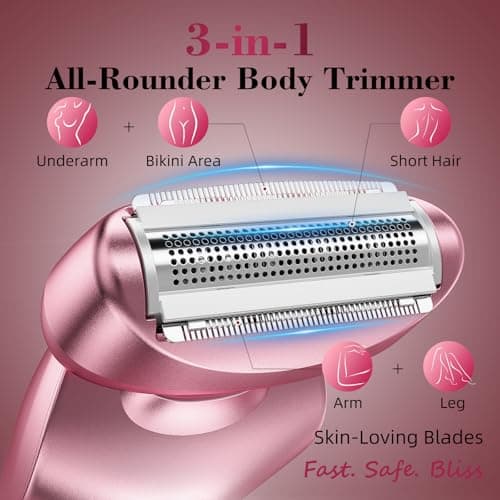 rategist Cordless Electric Razors for Women: Rechargeable Painless Bikini Trimmer for Body Hair - IPX7 Waterproof Shaver with LED Display for Face/Underarm/Leg Light Pink - Thumbnail 3