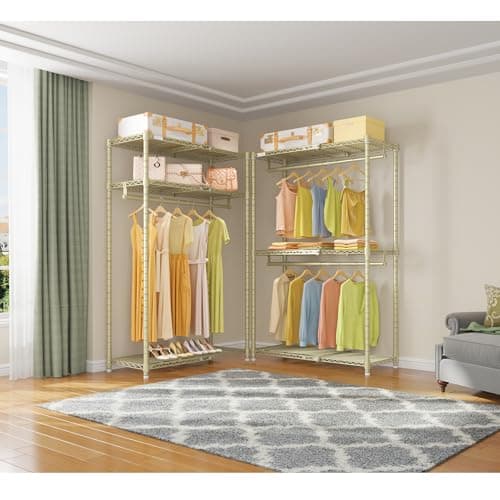 VIPEK X1 Expandable Clothes Rack Heavy Duty Adjustable from 2' to 3'5" with Adjustable Shelves and Hanger Rods, Reach-in & Walk-in Closets Metal Garment Racks Portable Closet, Gold - Thumbnail 6