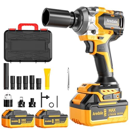 Aredale Cordless Impact Wrench, Brushless Motor 450N.m (380Ft-lbs), 1/2 Inch cordless Impact Gun with 2 x 4.0Ah Battery, 6 Sockets Electric Impact Wrench for Car/DIY Furniture/Home