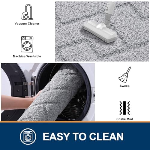 OLANLY Indoor Door Mat, 32x20, Dirt Resistant and Absorbent, Sturdy Non-Slip Rubber Backing, Easy to Clean, Washable Low-Profile Doormat for Entryway, Light Grey - Thumbnail 6