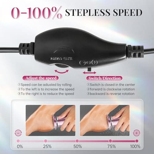 Krofaue Electric Foot File Remover Callus - Professional Aluminum File Grinder Adjustable Pedicure Tools with 60pcs Sandpaper Disks for Dead Skin - Thumbnail 2