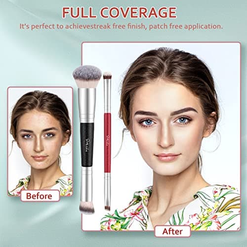 Makeup Brushes Dual-ended Foundation Brush - START MAKERS 2-in-1 Concealer Brush Face Eyebrow Eyeshadow Brush for Liquid, Powder, Buffing, Blending, Contouring Foundation Make Up Brushes(2Pcs) - Thumbnail 6