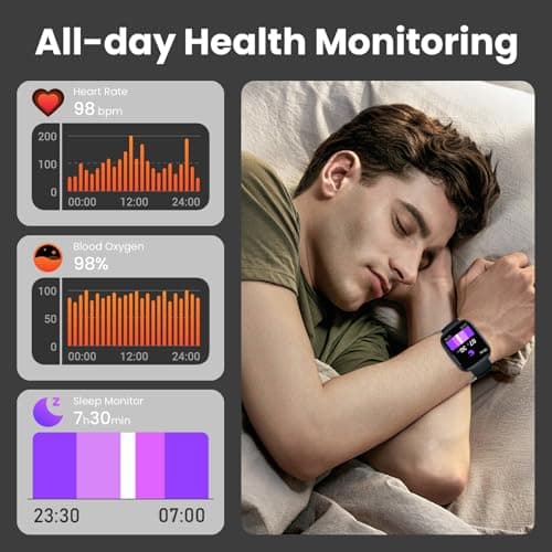 Smart Watch for Men Women (Answer/Make Call), 1.95" Touch Screen Fitness Watch with Heart Rate/Sleep Monitor, IP68 Waterproof Smartwatch for Android iOS, Activity Tracke with 120+ Sports Modes, Black - Thumbnail 4