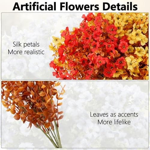 Enlightcode Artificial Fall Flowers for Outdoors, Artificial Mums of Fake Flowers for Outdoor Planters, No Fade Vibrant Artificial Flowers for Porch Patio Yard Decoration, 12 Bundles - Thumbnail 3