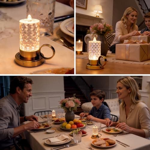L LOHAS LED Flameless Candles, 3 Level Brightness Adjustable, Rechargeable Battery Candles, 3000K Soft White, Crystal Gold Metal Candles for Easter Valentines Aniversary Wedding, 3.93"x2.95"4.84" - Thumbnail 6