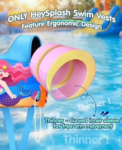 HeySplash Toddler Swim Vest, Toddler Floaties Fit 13.2-33 Lbs, Puddle Kids Jumper with Adjustable Strap Pool Float Jacket Arm Floaties Baby Floatie Water Wing Pool Sea Swimming Aid, Blue Sea Mermaid - Thumbnail 2