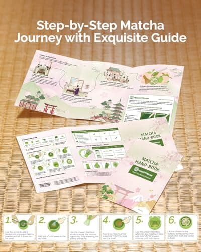 Maestri House Pink Matcha Whisk Set, 7-Pc Complete Matcha Kit with Spouted Ceramic Bowl, Bamboo Whisk and Holder, Scoop, Spoon Rest & Sifter, Tea Cloth – Ideal Gift for Matcha Lovers (Pink) - Thumbnail 4