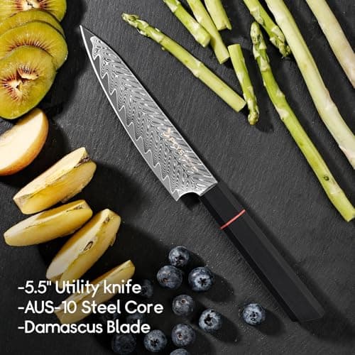 5.5-Inch Japanese Chef Knife - Razor Sharp Damascus Small Kitchen Knife, AUS-10 Steel for Paring Knife with G10 Handle - Thumbnail 3
