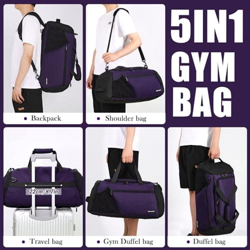 BECOJADDE Gym Bags for Men Women 40L Large Gym Backpack Multiple Pockets Sport Duffle Bags with Shoe & Wet Compartment for Workout Travel Weekend Overnight Purple - Thumbnail 5