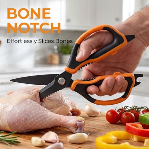 ANSHEE 2 Pack All Purpose Kitchen Scissors, Sharp Stainless Steel Food Shears, Built-in Bottle Opener, Comfort Grip Handle, Dishwasher Safe, Ideal Kitchen Gifts for Home Cooks - Thumbnail 3
