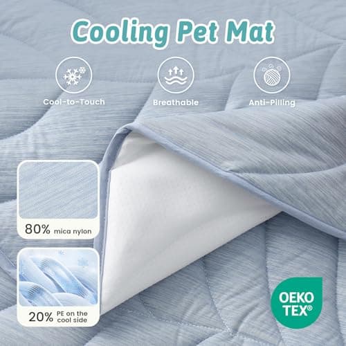 COZY KISS Cooling Mat/Pad/Blanket for Dogs & Cats Indoor — Fabric, Non-Gel, Non-Electric, Q-Max > 0.4 Leaf Shaped Pet Pad, Waterproof Summer Sleep Mat, 27x23 inch, Blue - Thumbnail 6