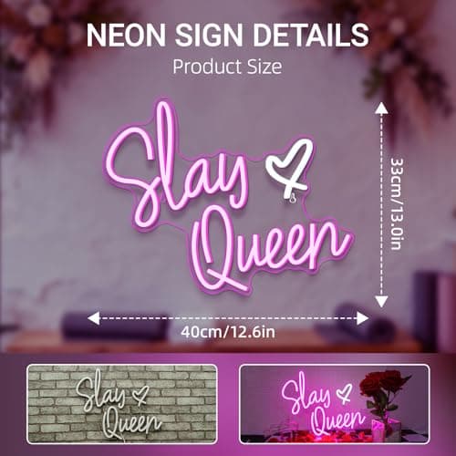 FAXFSIGN Slay Queen Neon Sign Pink White LED Neon Light Up Signs for Wall Decor Usb Neon Light for Bedroom Preppy Girl Aesthetic Room Dorm Decor Y2k Party Gifts - Thumbnail 3