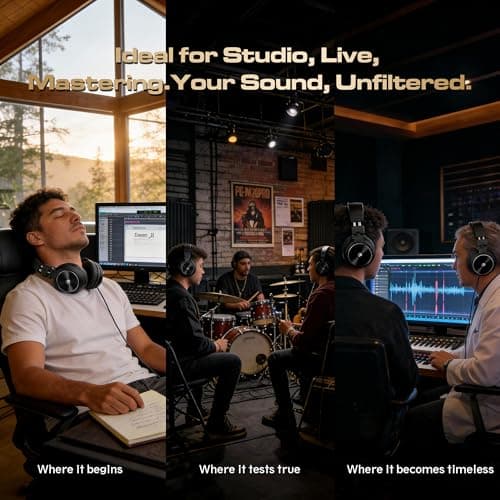 PUPGSIS Wired Over Ear Headphones: Studio Monitor Headphones - Professional 50mm Drivers 40kHz DJ Stereo Headphones - 1/4 to 3.5mm Audio Jack for Recording/Mixing/Podcast/Guitar/Keyboard - Thumbnail 5
