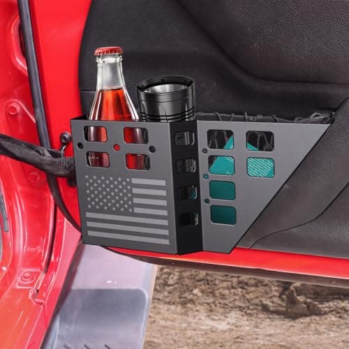 DIAMOOKY Metal Front Door Pocket Storage Box for Jeep Wrangler JK JKU 2018 2017 2016 2015 2014 2013-2007 2/4 Door Accessories, Door Organizer Molle Panels, Flag, 2PCS - Thumbnail 3