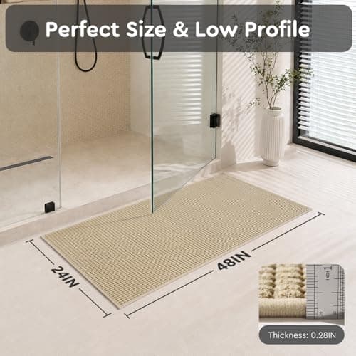 tchdio Bathroom Runner Rug, Absorbent Washable Thin Bath Mat, Non Slip Quick Dry Bath Rugs with Solid Rubber Backing, Low Profile Bath Mat, Beige, 24" x 48" - Thumbnail 2