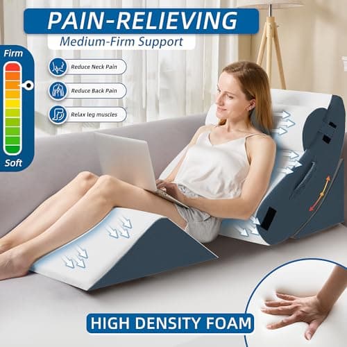 HABUTWAY 4Pcs Orthopedic Wedge Pillow, Bed Pillow for Sleeping, Post Surgery Foam Wedge Pillow for Back Pain Relief, Triangle Adjustable Support Pillow with Machine Washable Cover, Blue - Thumbnail 3