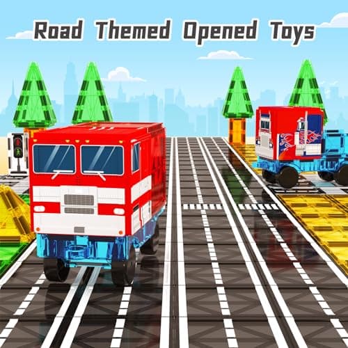 Magnetic Tiles Road Car Set, Toddler Magnetic Building Blocks Toys for 3 4 5 6 7 Year Old Boys Girls, Kids Montessori STEM Sensory Preschool Classroom Educational Learning Games Easter Birthday Gifts - Thumbnail 3