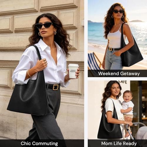 Hobo Bag for Women, Soft Vegan Leather Tote Shoulder Bags, Slouchy Designer Purse, Stylish Large Handbag - Thumbnail 2