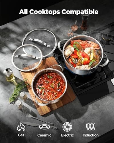 Pots and Pans Set Hybrid Stainless Steel, 17PC Nonstick Tri-Ply Cookware Set w/Frying pan, Dishwasher & Oven Safe, PFOA-Free, Metal Utensil Safe, Suitable for All Cooktops - Thumbnail 4