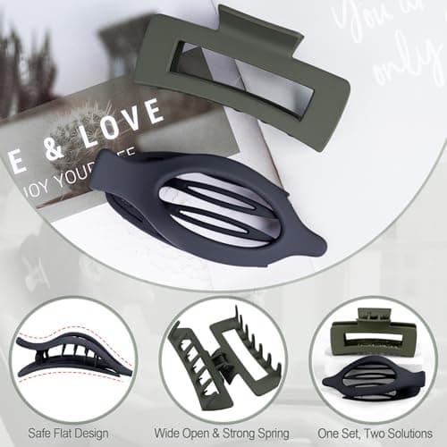 GIRLOLIIAR Flat Hair Claw Clips: 8 Pack 4 Inch Neutral Matte French Concord & Large Square Claw Clips Set for Women with Thick/Thin Hair, Non-Slip Extra Hold Jaw Clips for Lay Down/Drive/Daily Use - Thumbnail 4