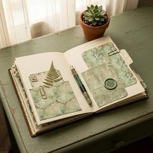 12x12 Scrapbook Paper & Scrapbooking Supplies, Vintage Green Double-Sided Patterned Cardstock Pad, Decorative Craft Sheets for Junk Journal & Photo Album, 24 Sheets - Thumbnail 5