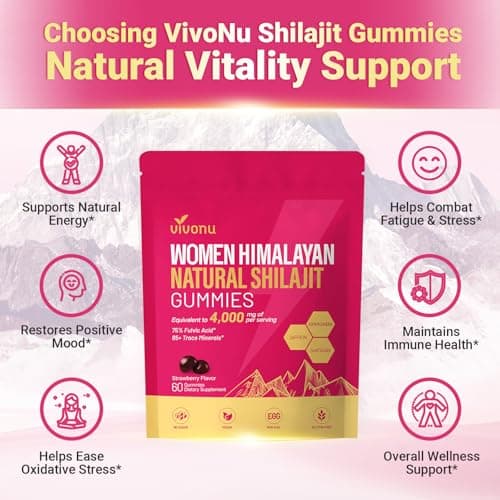 VivoNu Himalayan* Shilajit* Gummies with Ashwagandha* & Gokshura | 85+ Trace Minerals & Fulvic Acid | Organic, Micronutrient Supplement for Men & Women (Women 4000mg / 1 Bag) - Thumbnail 6