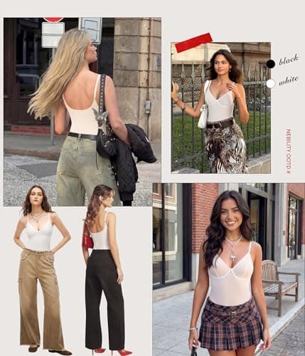 Nebility Shapewear Bodysuit for Women tummy control - V Neck Thong Body Suit with Underwire, Low back Going Out Tops - Thumbnail 6