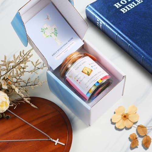 Bible Verse Jar, Christian Gifts For Women Faith, Inspirational Gift for Mom, Read Me When Prayer Bible Jar for Men, Religious Home Decor, 90 Color Coded Scripture Cards with Cross Necklace - Thumbnail 5