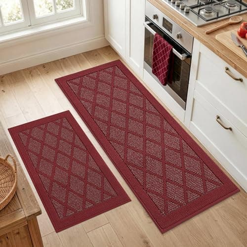 COSY HOMEER Kitchen Rugs, 2 PCS Kitchen Mats Non Slip Washable,Red