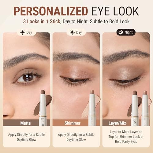 exmiloo Eyeshadow Stick - 2-in-1 Dual-Ended Cream Eye Shadow Stick - Shimmer &Matte Eye Shadow for Women Girls, Long-Lasting, Waterproof, Crease-Proof (Taupe Twilight) - Thumbnail 4