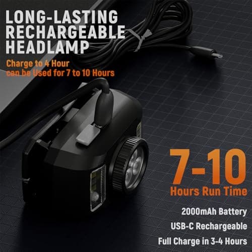 Upgraded Headlamp Rechargeable, Ultra Bright Headlight Flashlight with White Red Light, Motion Sensor Head Lights for Forehead, 6 Modes Head Lamp for Outdoor Camping Running Waterproof (2, Black) - Thumbnail 4