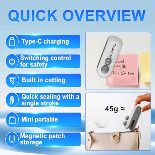 2in1 Rechargeable Chip Bag Sealer with Cutter, Portable USB C Heat Sealer Resealer Machine for Chip, Plastic Bags Heat Seal Tool for Snacks (White) - Thumbnail 4