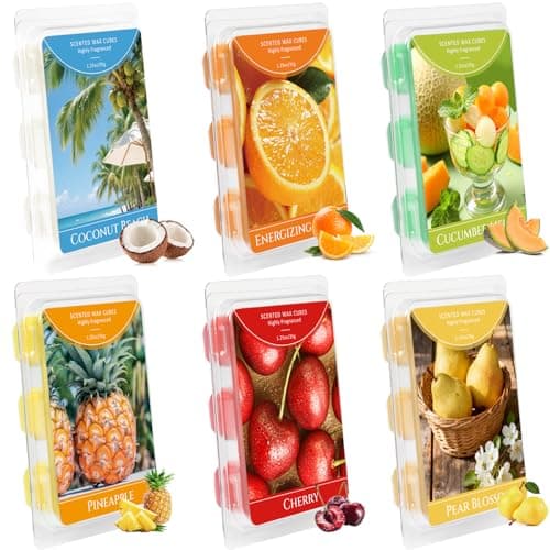 STRN Wax Melts, Soy Wax Cubes 6 Scents Cucumber Melon, Coconut Beach, Pear Blossom, Energizing Citrus, Spring and Summer Scented Long-Lasting Home Fragrance for Wax Warmers, Yoga, 1.25 OZ * 6 Packs - Image 1