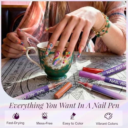 12 Color Nail Art Pens Set, Nail Art Markers & Nail Polish Pens with 0.5mm Fine Tip for Quick-Dry Graffiti, Dotting, Drawing, Painting, Liner - Professional DIY Home Salon Manicure Tools - Thumbnail 3
