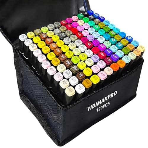 VIDIMAKPRO Alcohol Markers 120 Colors with Base Dual Tip Art Drawing Markers for Kids Students and Adults Comics Sketching Illustration - Refillable