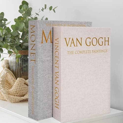 Hiwhy Decorative Book Storage Box Set of 2, Stylish Decorative Books, Linen Faux Book Storage Box for Bookshelf, Coffee Tables, Home Decor, Beige - Image 1