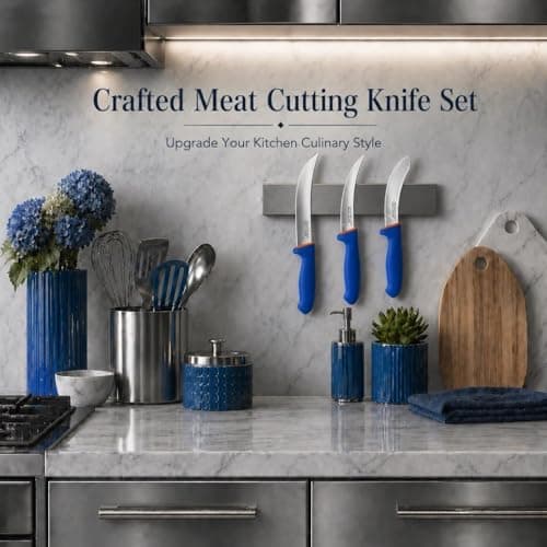 DRAGON RIOT 3 Pcs Butcher Knives Set, Meat Processing Knife Set for Brisket Trimming with German Stainless Steel and Blue Non-slip Handle Gift for Men - Thumbnail 2