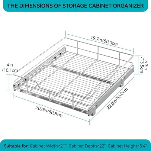 Pull Out Cabinet Organizer 20" W X 22" D, Slide Out Drawers For Kitchen Organizers and Storage, Pull Out Drawers For Cabinets Capacity Heavy Duty Caddy, Cabinet Shelves Chrome-Plated, Bathroom Pantry - Thumbnail 2