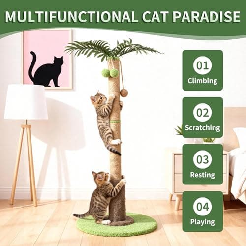 RPZ Palm Tree Cat Scratching Post for Indoor Cats, Tall Sisal Cat Scratcher Tree with Sturdy Base, Cute Cat Scratch Post for Kittens & Adult Cats - Thumbnail 6
