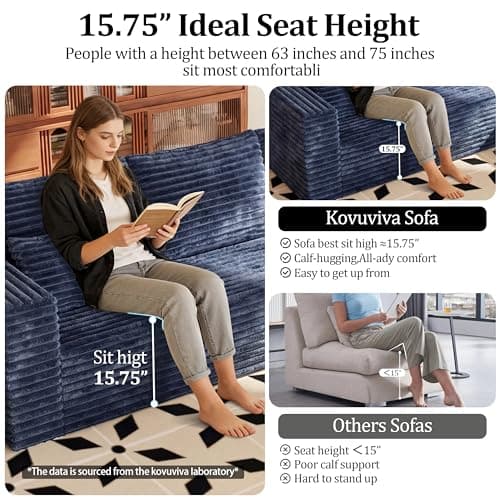 BSHOMGI 92.5'' U-Shaped Boneless Couches, Comfy Corduroy 3 Seaters Sofas with Ottoman, Modern High Back Sectional Sofa for Living Room with Oversized Chaise Deep Seat Sofa, No Assembly Needed - Thumbnail 5