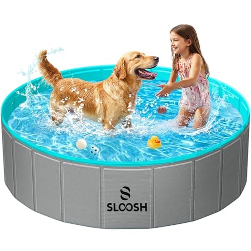 SLOOSH Foldable Dog Kiddie Pool - Portable Hard Plastic Doggie Swimming Pool, Anti-Slip Collapsible Pets Bath Tub Suitable for Kids Indoor Outdoor Backyard Use (Grey, 48" x 12")