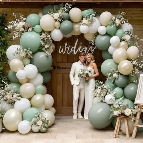 Sage Green White Balloon Garland, Double Stuffed Dusty Green Sand White Pearl Balloons Pastel Balloon Arch Kit for Baby Shower Birthday Bridal Wedding Gender Reveal Graduation Party Decorations - Thumbnail 6