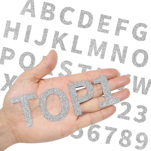 WRTUUED 108 Pieces Iron On Letters for Clothing, 3 Sets Silver Glitter Small Heat Transfer Vinyl Letter with A-Z Iron on Numbers 0-9 Alphabet for Fabric Shirts, Jerseys, Bags Designs DIY Crafts - Image 1